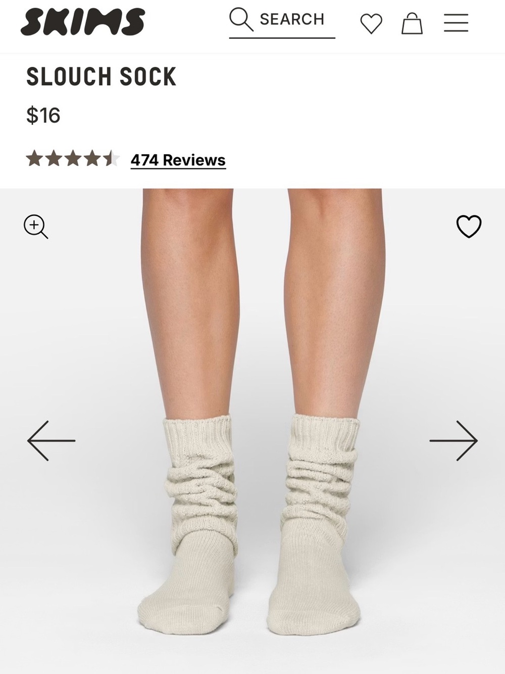 SKIMS Slouch Sock in Light Cream Ribbed Knit